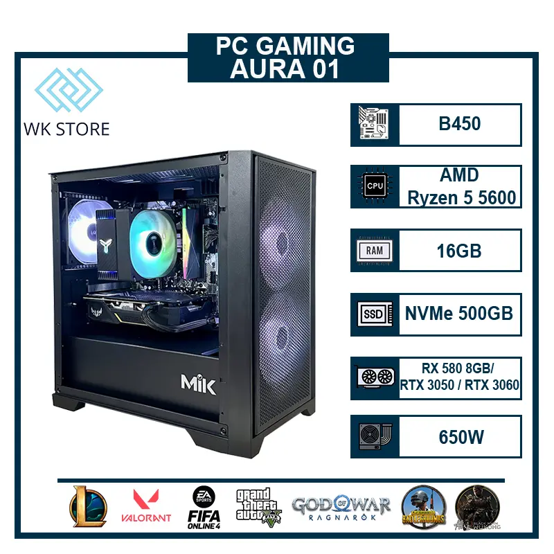 Thùng PC AURA 01 | Ryzen 5 5600, 16GB Ram | VGA RX 580/3050/3060 Thùng PC AURA 01 | Ryzen 5 5600, 16GB Ram | VGA RX 580/3050/3060