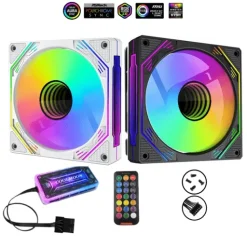 Bộ quạt tản nhiệt, fan case COOLMOON F3 Led vô cực ARGB Black / White + hub và remote 4 f3 pack5