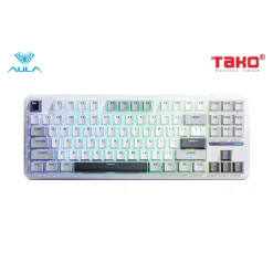 BÀN PHÍM CƠ GAMING AULA F87 3 MODE Grey Wood Switch 5 io