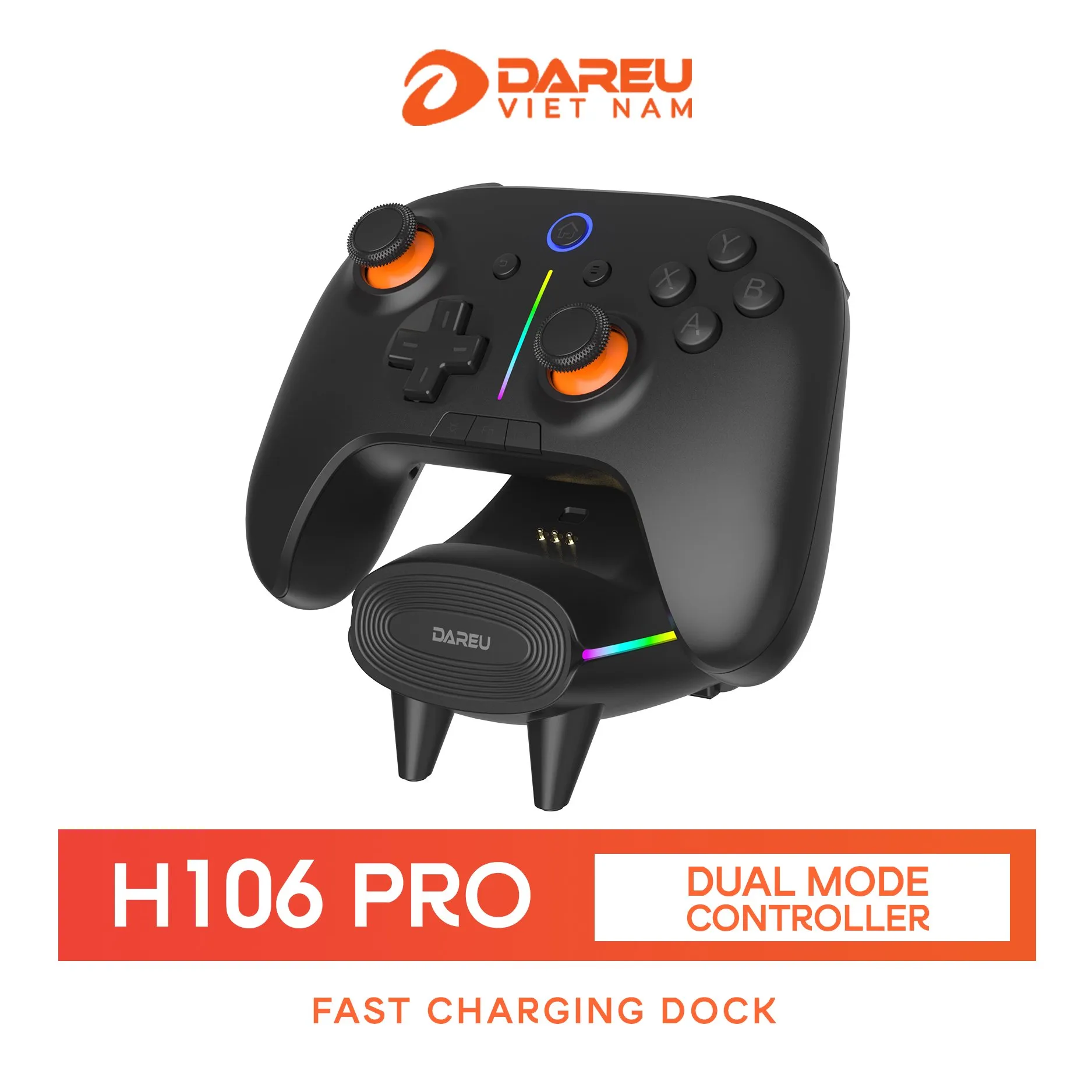 Tay cầm chơi game DAREU H106 PRO – Kết nối không dây | Dock sạc 12 tay cam choi game dareu h106 pro dock sac 01