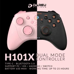 Tay cầm game DareU H101X Wireless Back ( Black / Pink) 8 tay cam choi game khong day dareu h101x 01