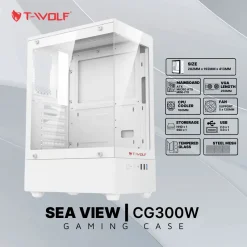 VỎ CASE GAMING T-WOLF SEA VIEW CG300 | ATX | No Fan 4 twolf vo case gaming cg300w