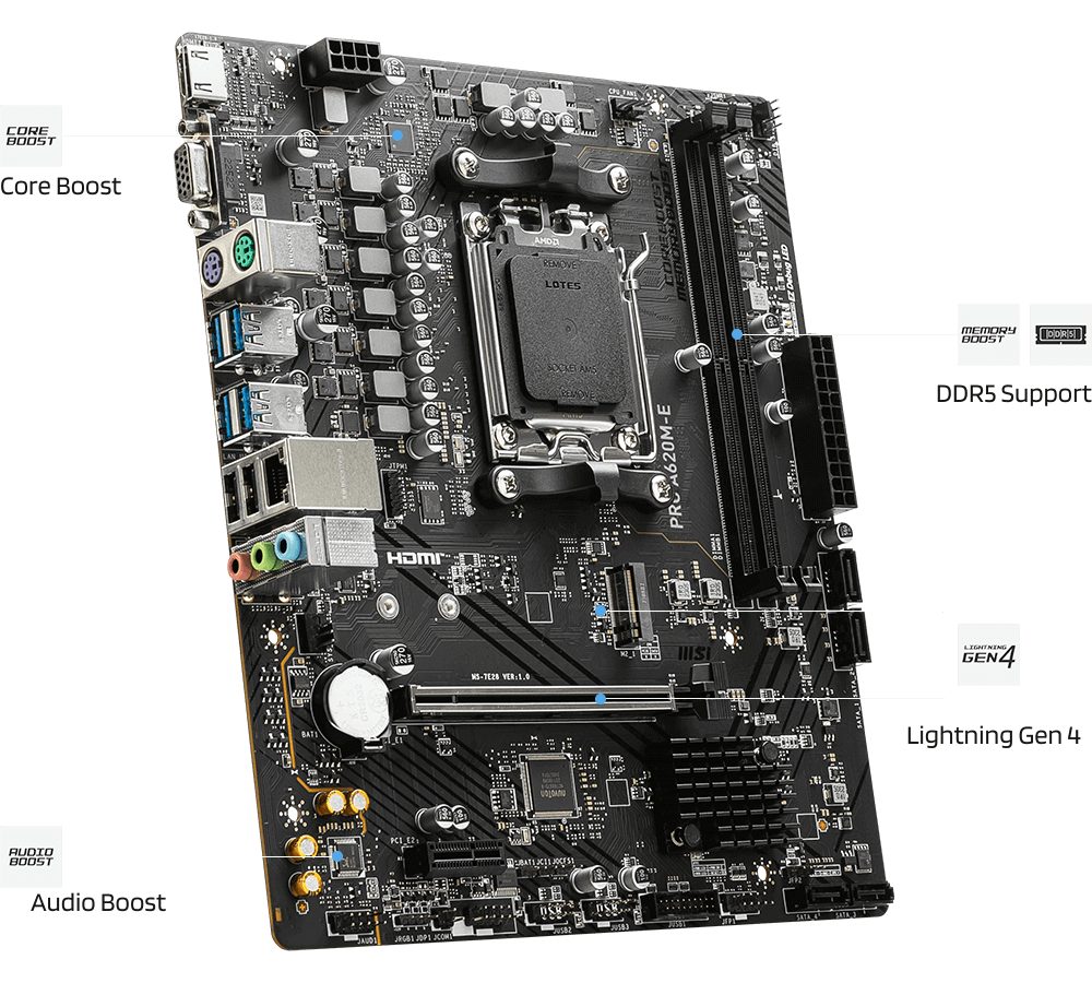 MSI PRO A620M-E - Mainboard AM5 DDR5 10 mainboard MSI PRO A620M-E