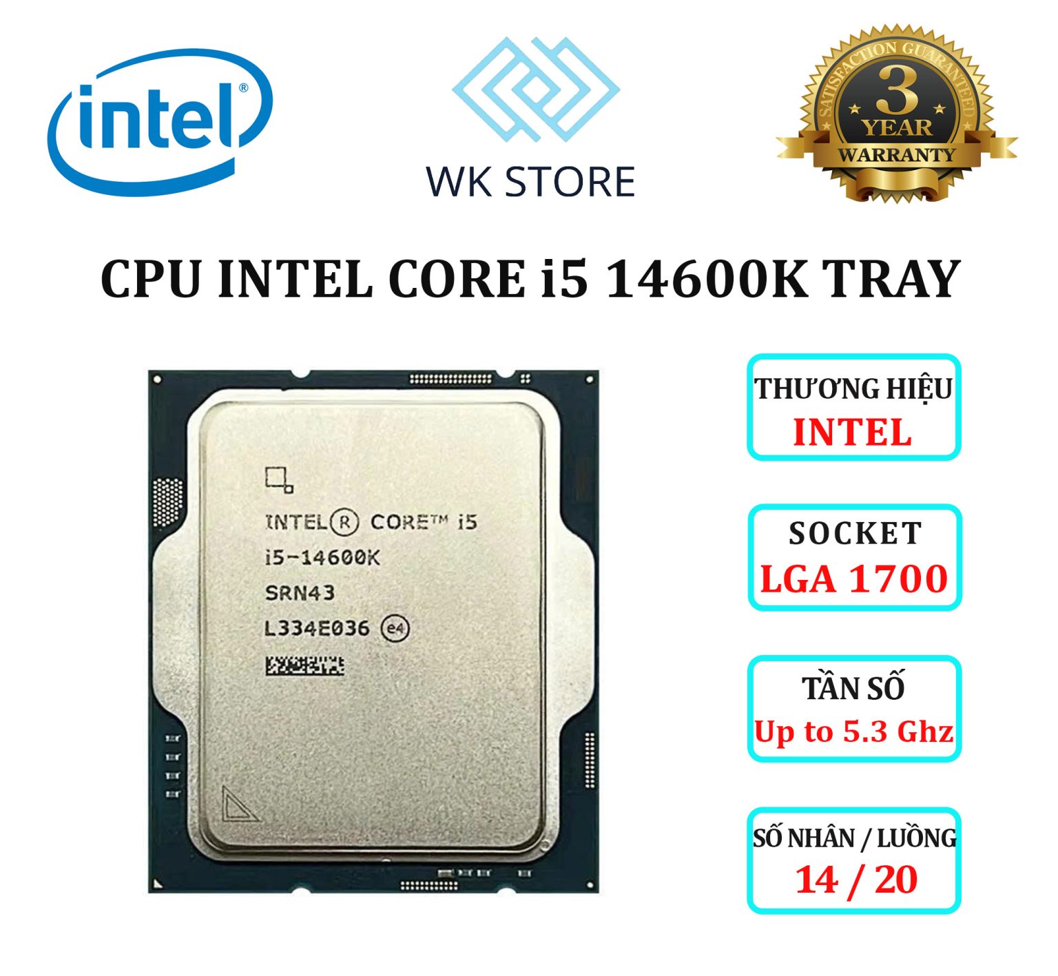 CPU Intel Core I5 14600K Tray (Up 5.3 GHz, 14 Nhân 20 Luồng, 24MB Cache ...