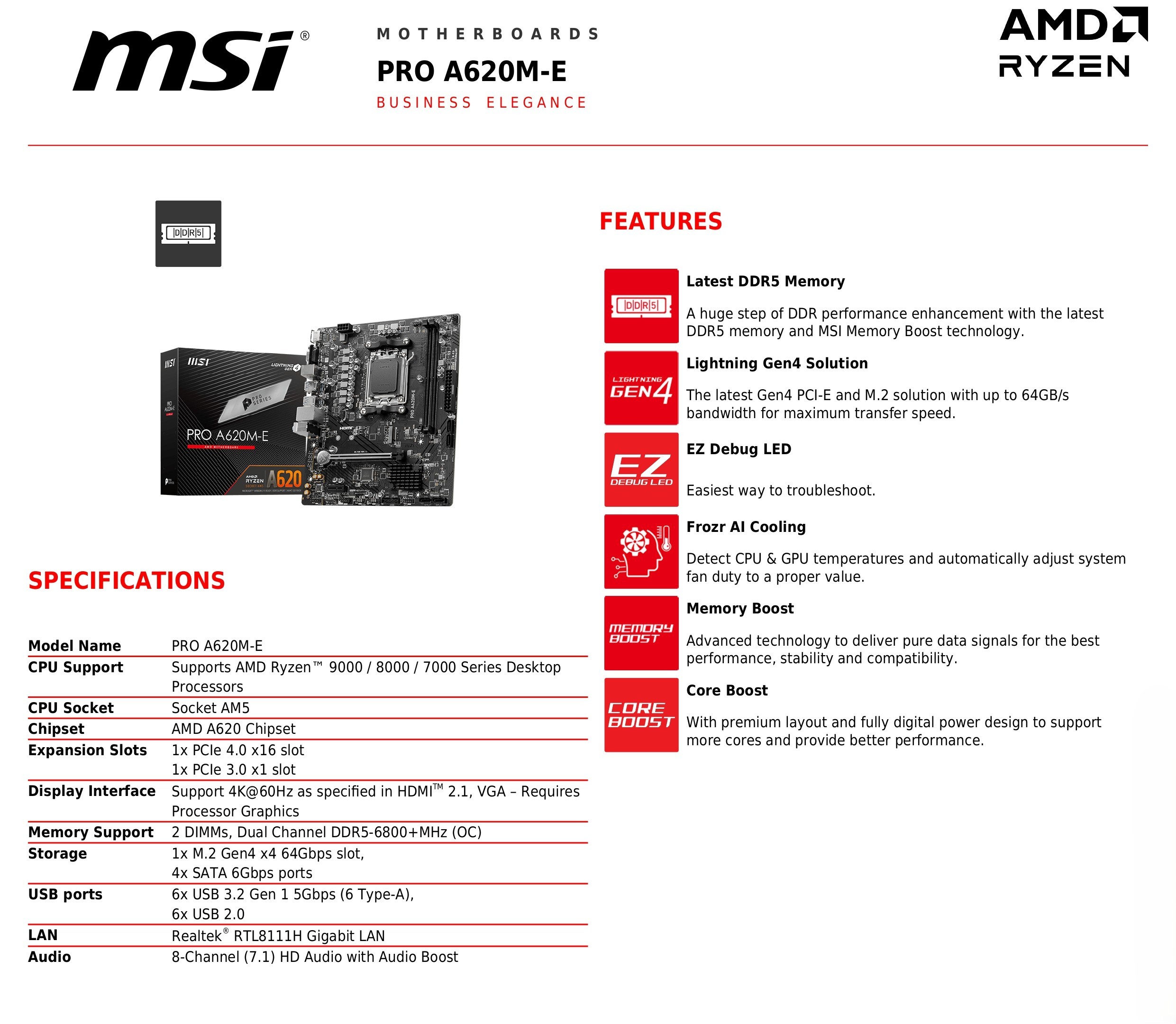 MSI PRO A620M-E - Mainboard AM5 DDR5 9 thong-so-ky-thuat-PRO A620M-E